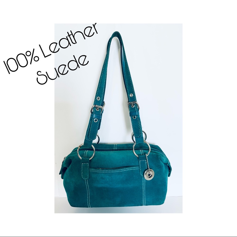 100% LEATHER TEAL BAGUETTE BAG